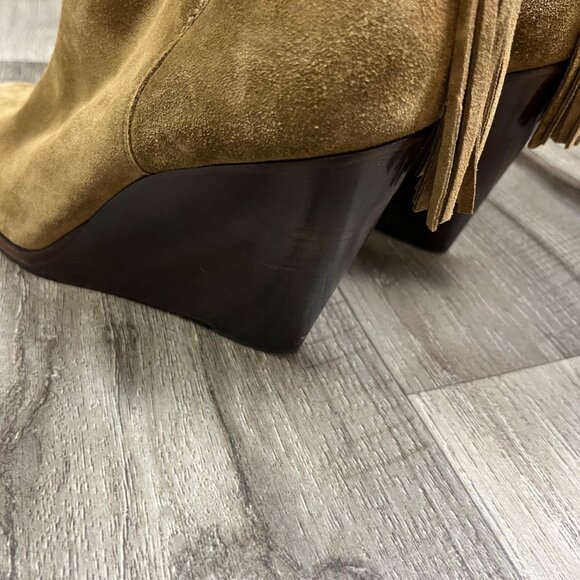 Frye Cece Tassel Lace Wedge Stack Heel Ankle Boots Brown Women’s Size 8.5 - Picture 5 of 11